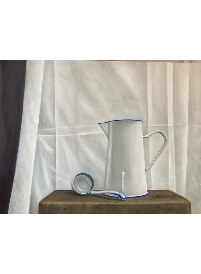 Emaillekrug und blau-weiße Schöpfkelle, Giclée-Druck 117