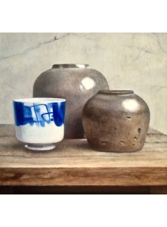 Dos jarrones de cerámica vidriada y una olla china. Impresión giclée 105