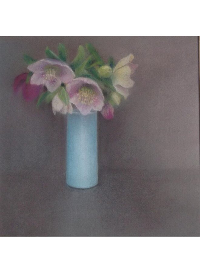 Hellebores and Blue Vase