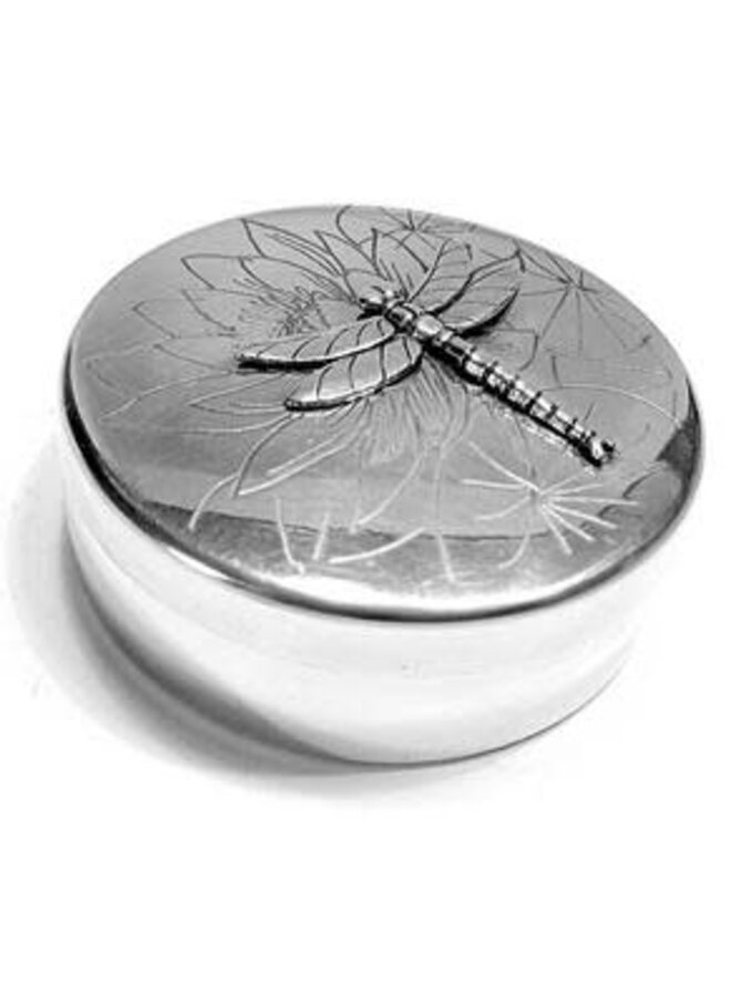 Dragonfly & Lily Hand Made Hammered Pewter Box Large 19