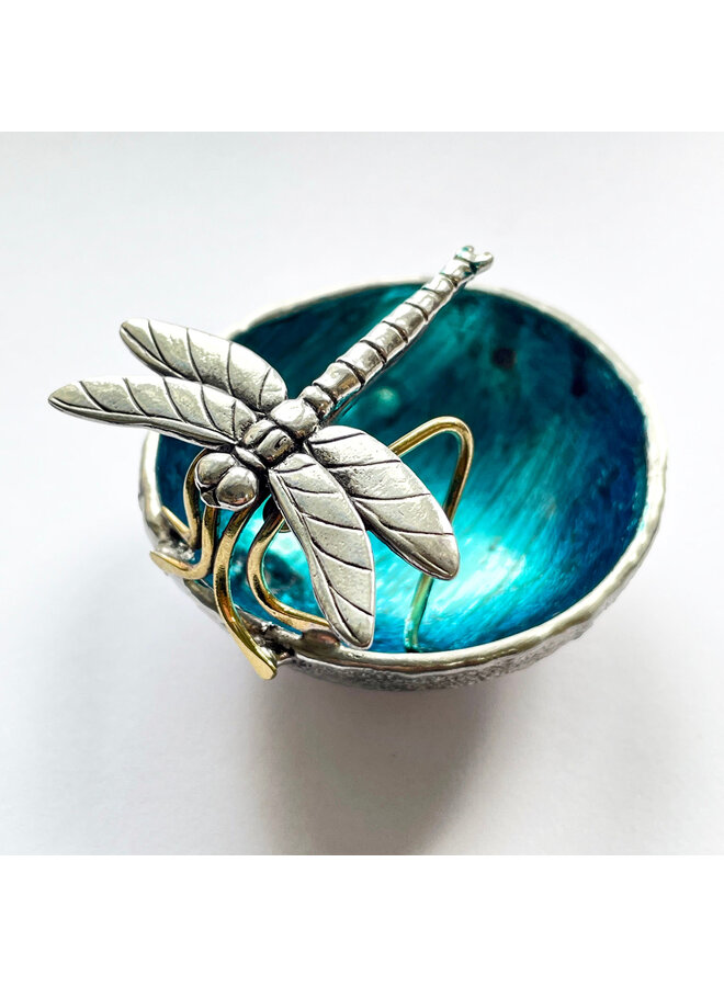 Blue Dragonfly Cast Pewter Trinket Dish 23