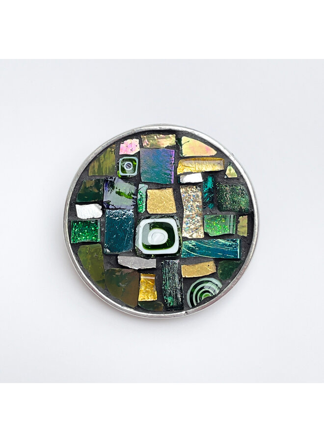 Green Round Mosaic  Brooch  55