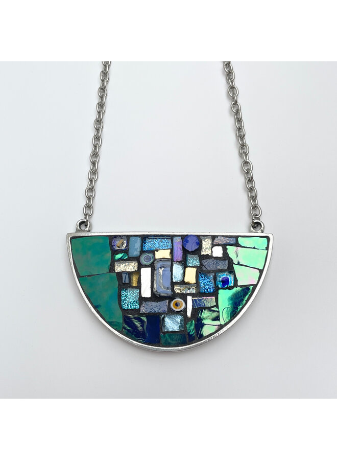 Colgante de mosaico semicircular bizantino azul 58