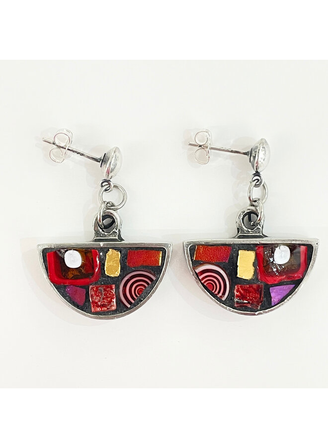 Red Byzantine Semi- circle Mosaic Stud Earrings 65