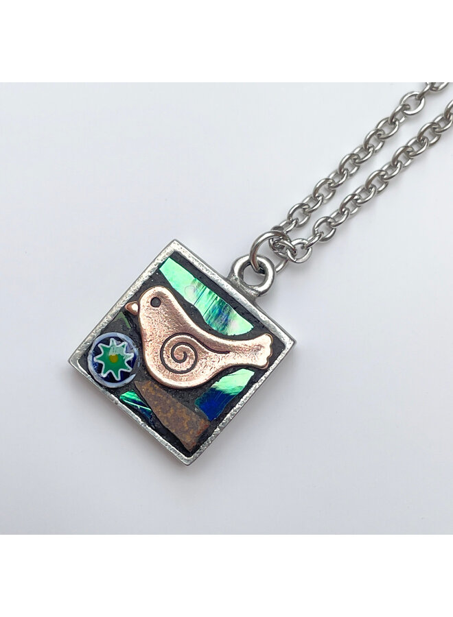 Pendentif mosaïque carré oiseau 73