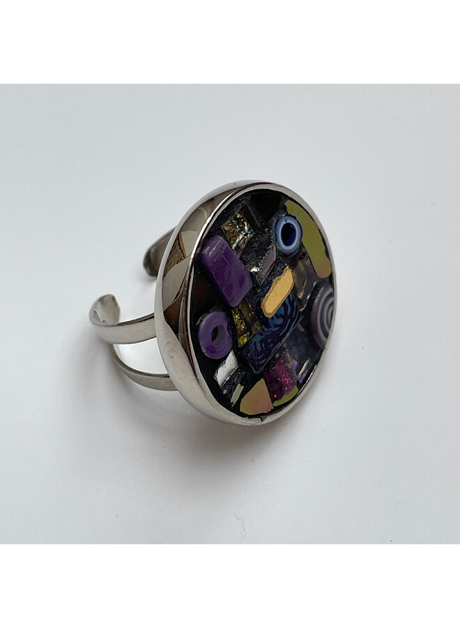 Byzantine Purple Round  Mosaic Adjustable Ring76