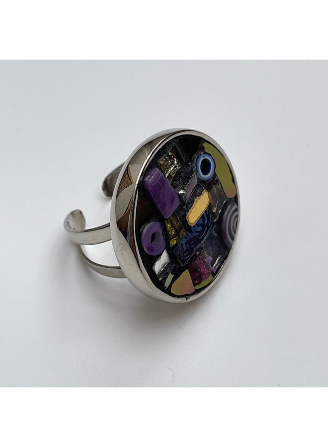 Byzantine Purple Round  Mosaic Adjustable Ring76