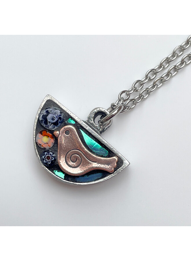 Bird Mini Moon  Mosaic Pendant 74