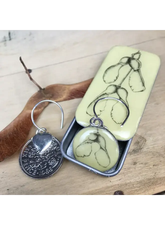 Sycamore sixpence earrings in Tiny Tin 97