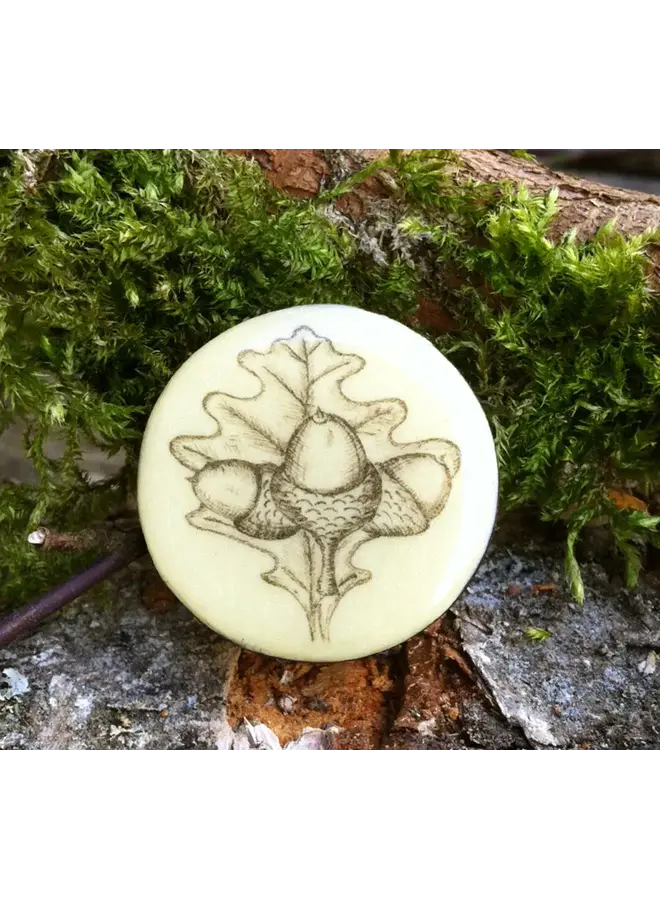 Acorn Draughts Piece Brooch on card  77