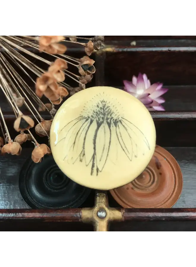 Echinacea Draughts Piece Brooch on card  75