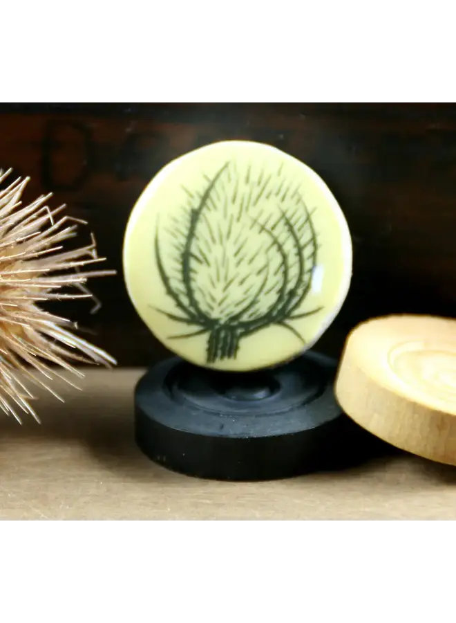 Teasel Draughts Piece Brooch on card  74