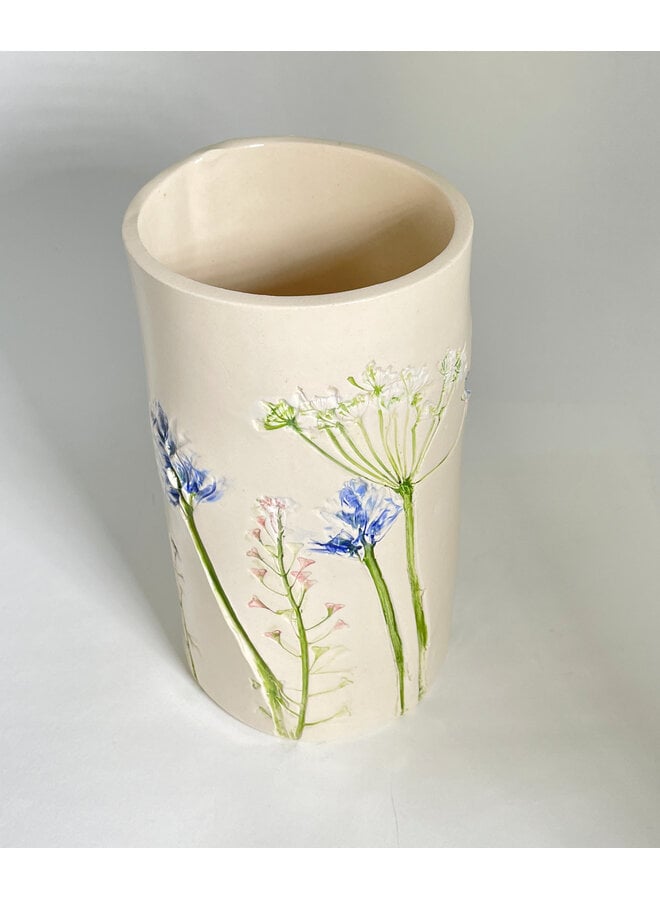 Breite Keramikvase mit Blumenmuster, 25