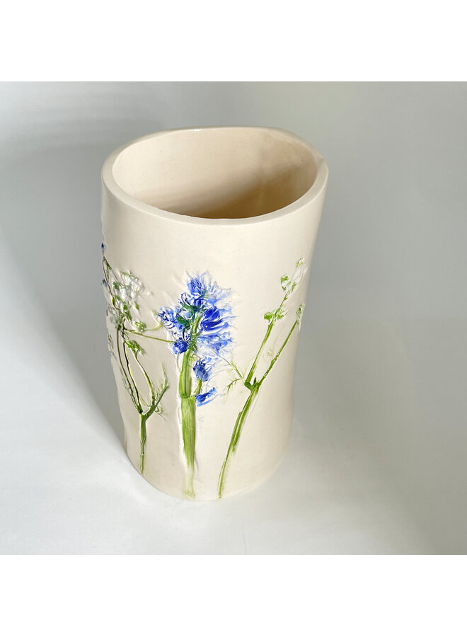 Breite Keramikvase mit Blumenmuster, 24