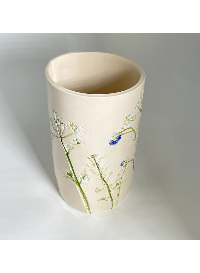 Breite Keramikvase mit Blumenmuster, 23
