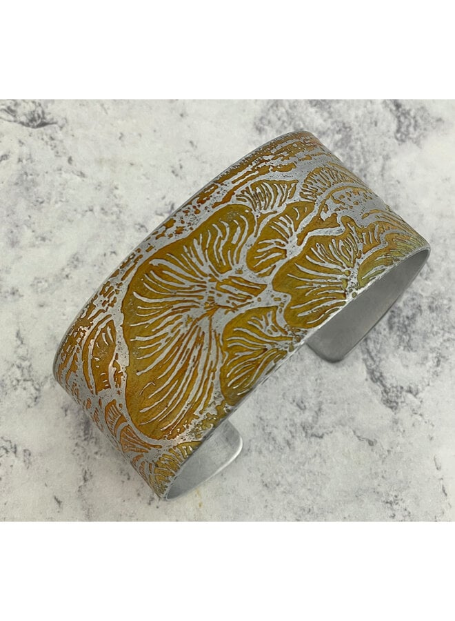 Fungi Yellow Recycled Aluminium   Etched Cuff 200