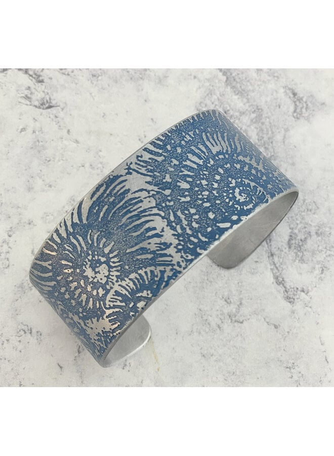 Ammonite Blue Aluminium   Etched Cuff 199