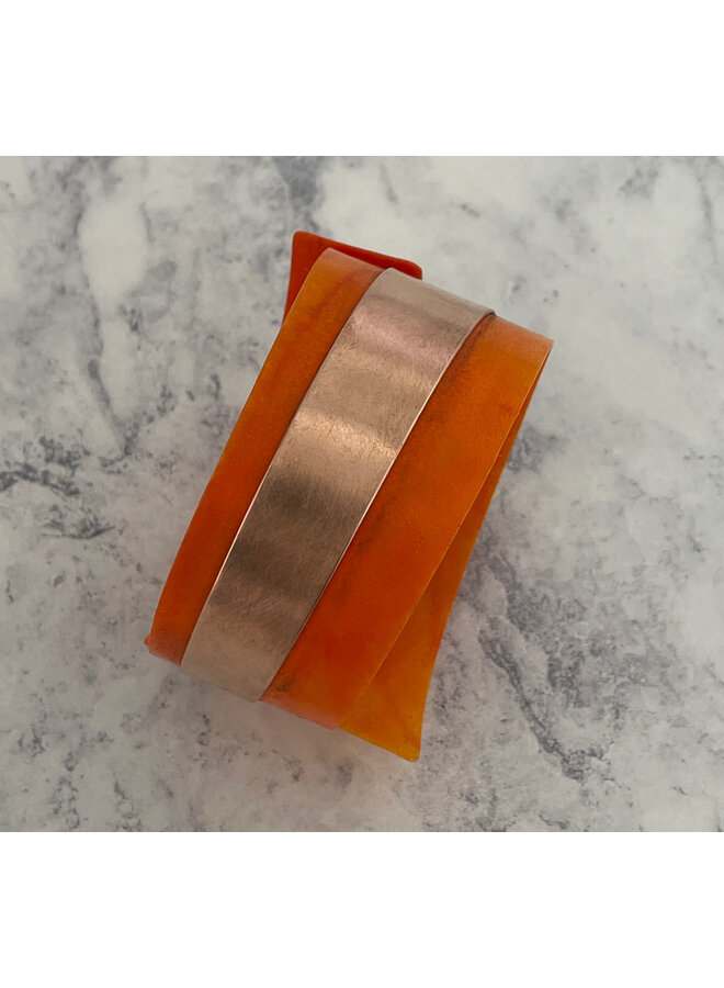 Citrus Orange  Copper and recycled plastic adjustable cuff 204