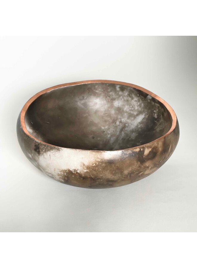 Large Saggar Pebble Pot with Copper Leaf 11