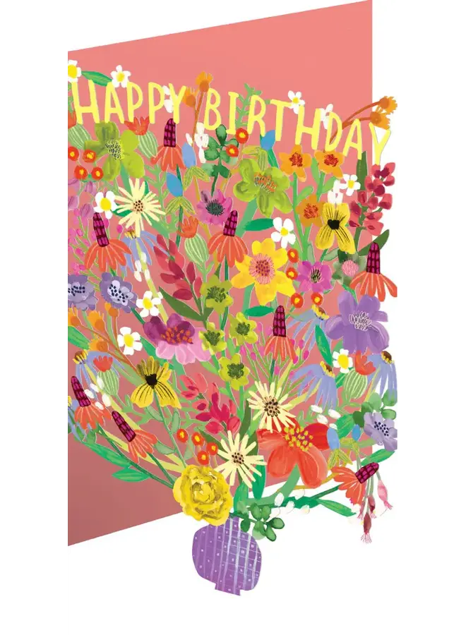 Tarjeta de cumpleaños troquelada con láser con diseño de jarrón de flores