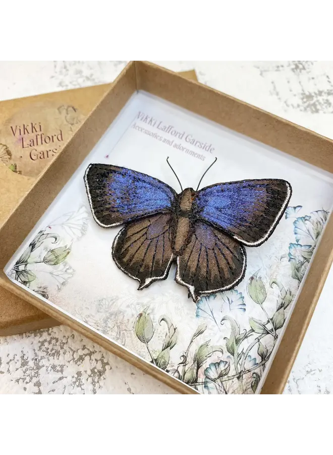 Purple Hairstreak Butterfly Embroidered boxed Brooch 160