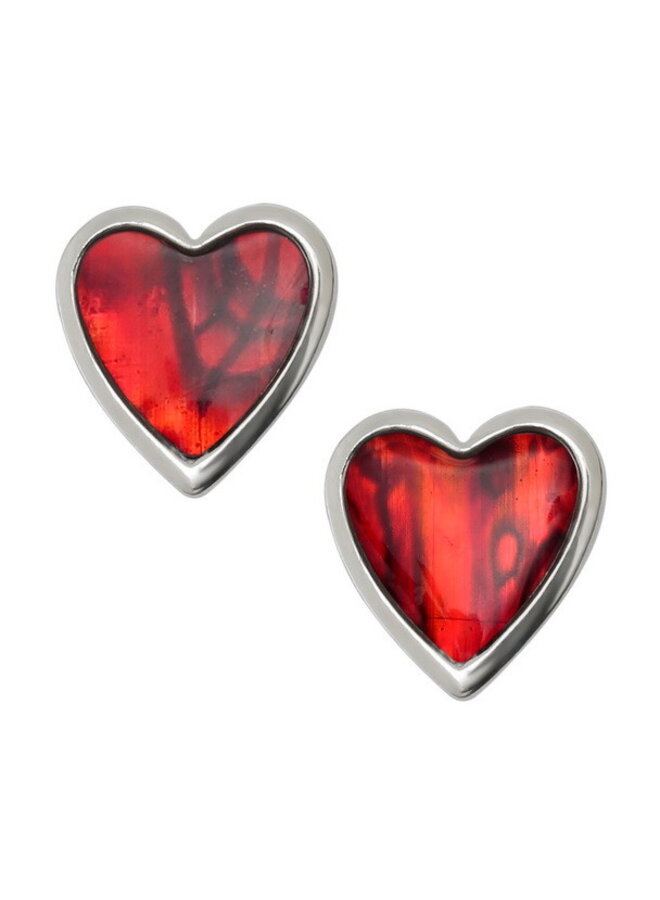 Red Tiny Heart Paua shell stud earrings