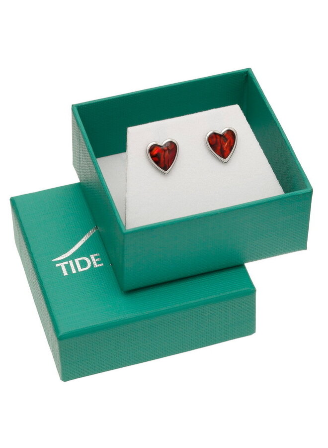 Red Tiny Heart Paua shell stud earrings