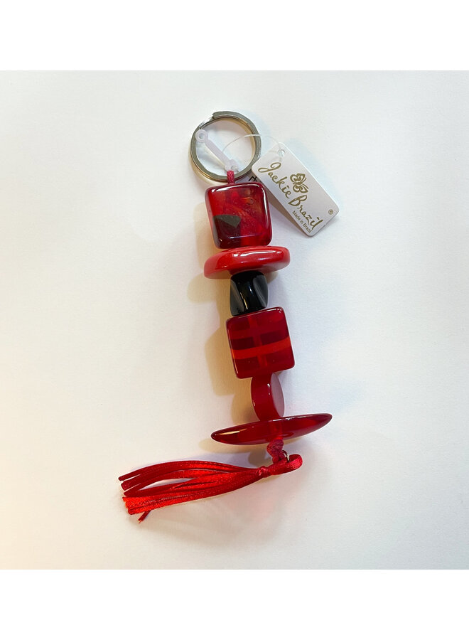 Red Twist  Bead and Tassel Key ring  38