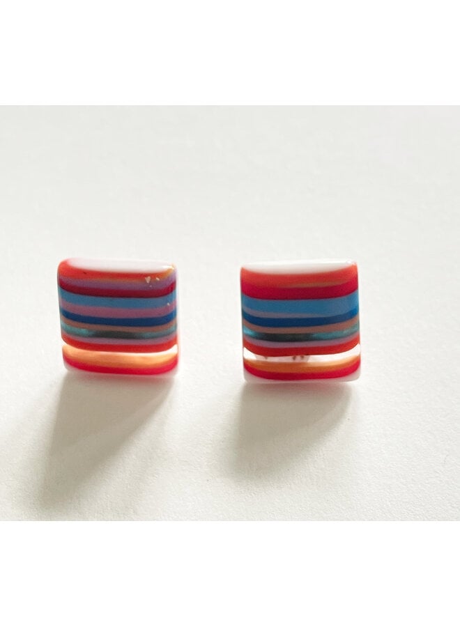 Stripe Multi colour Square Stud Earring  45