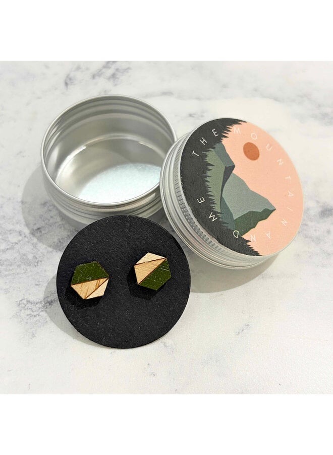 Boucles d'oreilles hexagonales vertes à clous en bambou 56