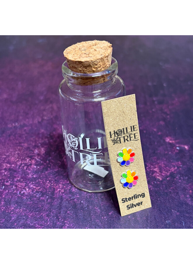 Rainbow Daisy Tiny Silver Stud in a Bottle 26