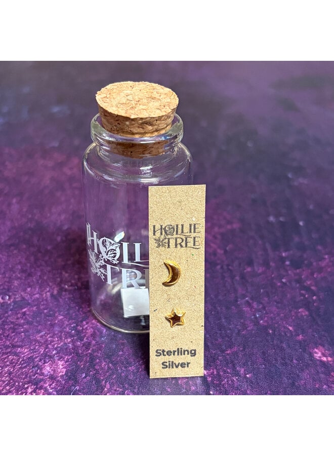 Moon & Star  Tiny Gold  Stud in a Bottle 39