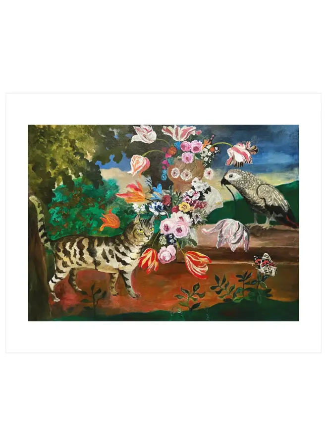 Karte „Katze und Papagei“ von Sarah Raphael Balme
