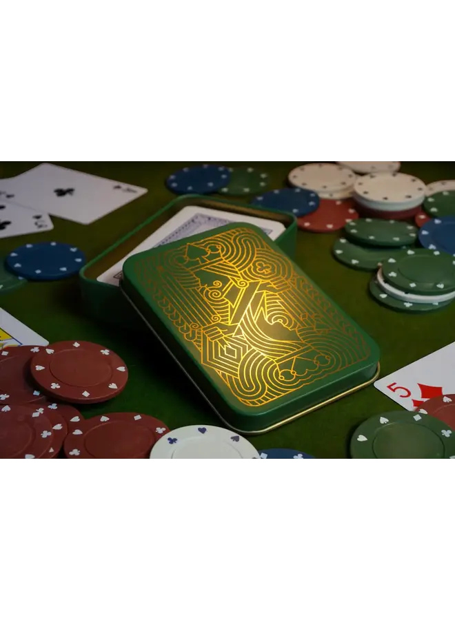 Playing Cards in a  Tin  - Green  & Gold  24