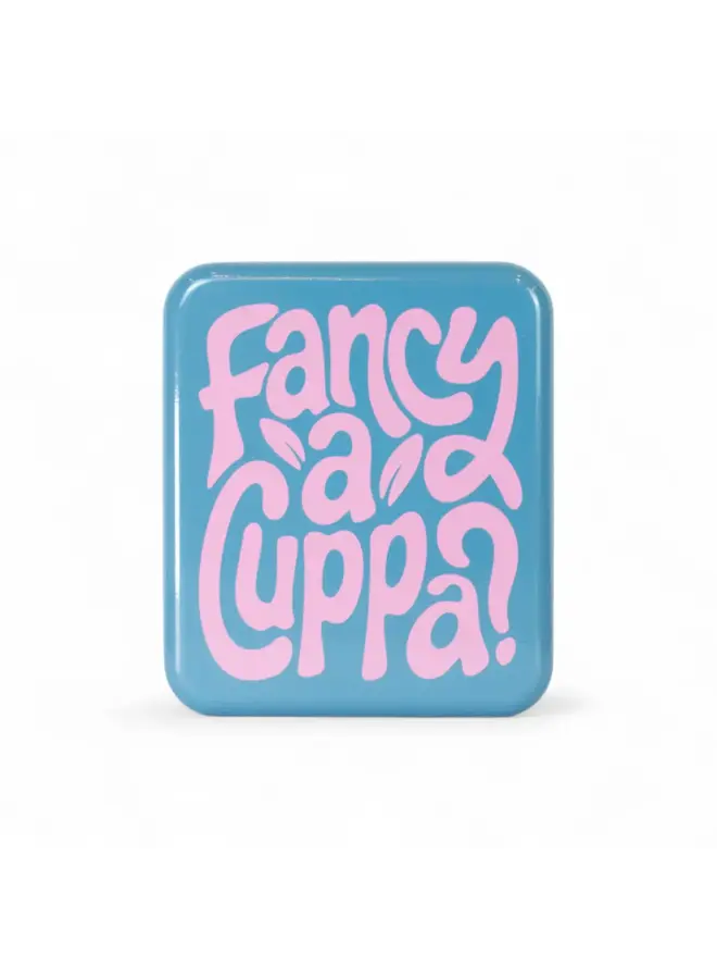 Pocket  Tea Bag Tin- "Fancy a Cuppa" - Pink on Blue19