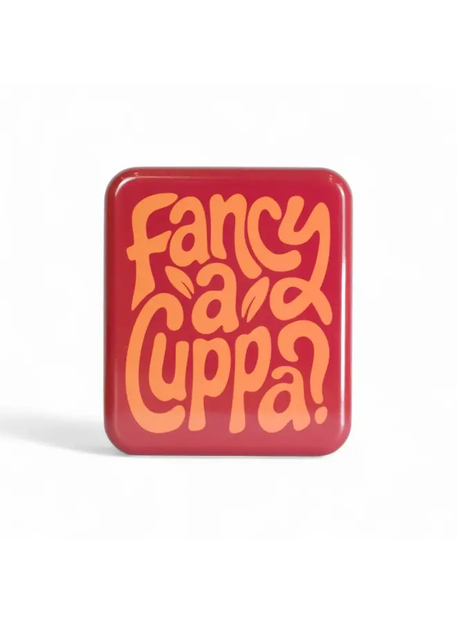 Pocket  Tea Bag Tin- "Fancy a Cuppa" - Orange on Red 21