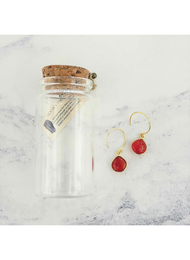 Carnelian 18ct Gold Round Drop Earrings 02