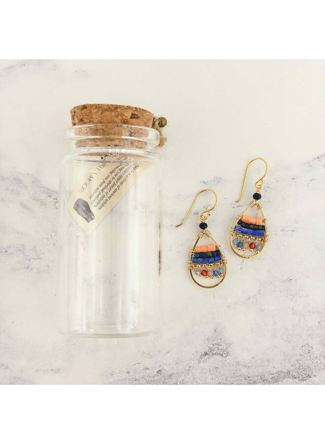Lapis, Carnelian 18ct Gold  Drop Earrings 03