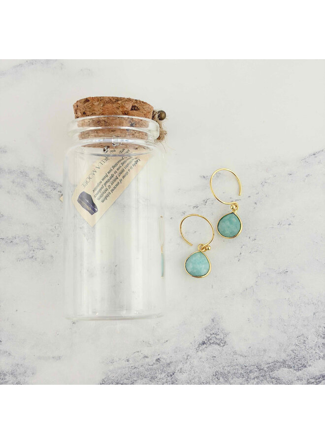 Amazonite 18ct Gold Round Drop Earrings 06