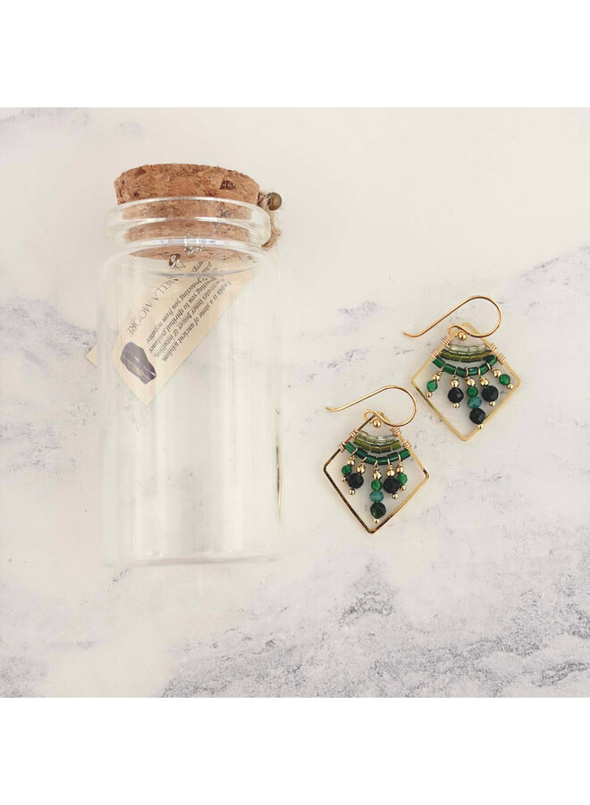 Boucles d'oreilles pendantes en onyx et jade, or 18 carats, taille 08