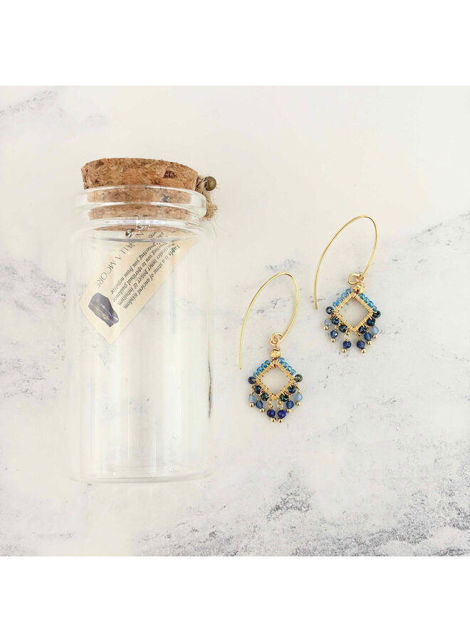 Lapis, Cats Eye 18ct Gold Drop Earrings 09