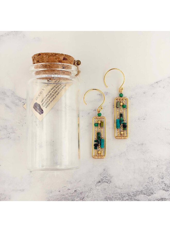 Emerald & Afghan beads  18ct Gold  Round Drop Earrings 12