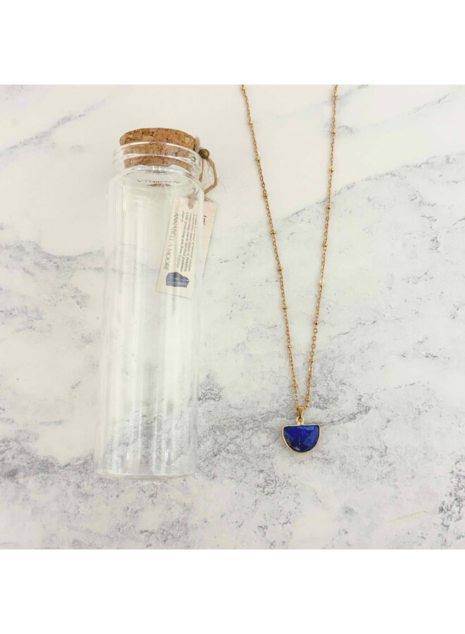 Lapis Crescent 18ct Gold  Necklace 16