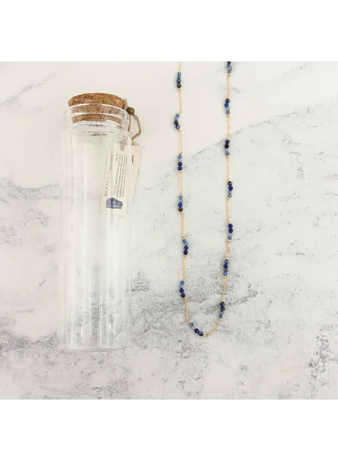 Collier en or 18 carats avec lapis-lazuli et œil-de-chat, 17 pouces