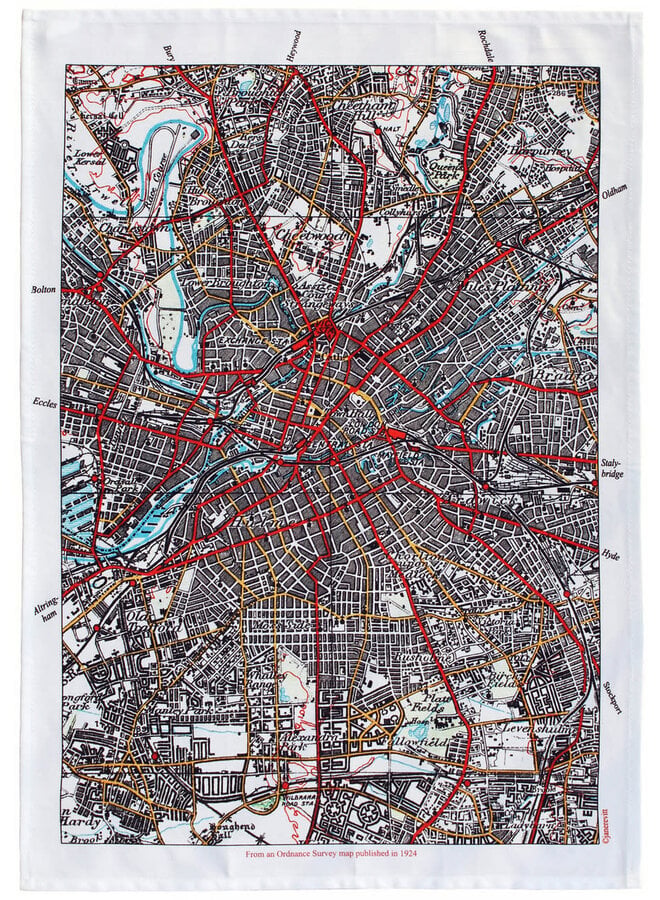 Manchester 1924 Ordnance Survey Map T Towel