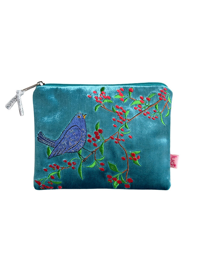 Blackbird and Berries Embroidered Velvet Purse 168
