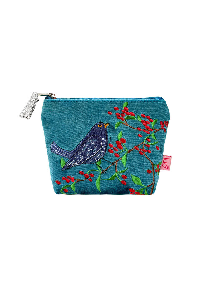Blackbird and Berries Embroidered Velvet Mini Purse 169