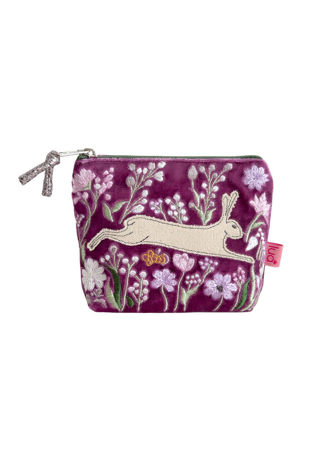 Hare and Flowers Embroidered Velvet Mini Purse 170