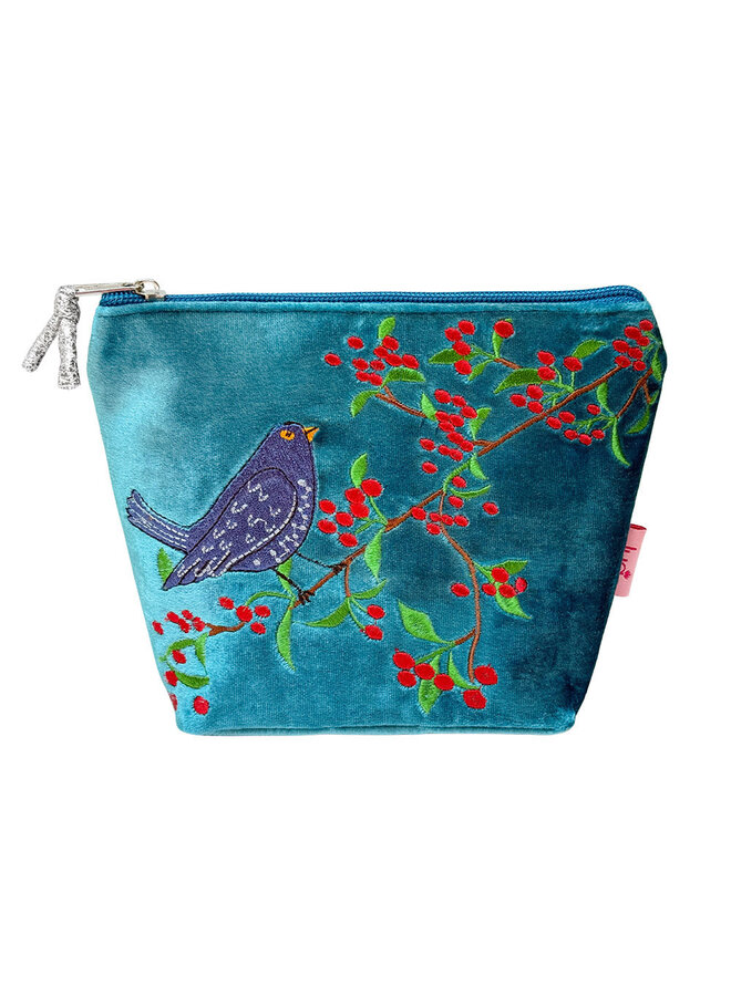 f Blackbird and Berries  Embroidered Large  Cosmetic Pouch  174