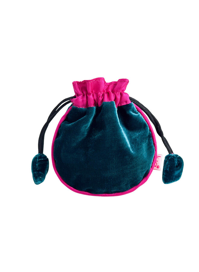 Dark Turquoise Velvet and Silk Drawsring Pouch 196
